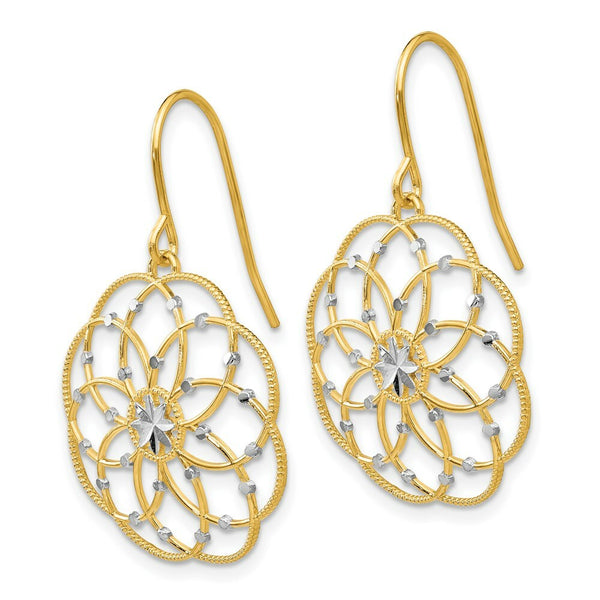 14K Yellow Gold & Rhodium Diamond-cut Fancy Shepherd Hook Earrings