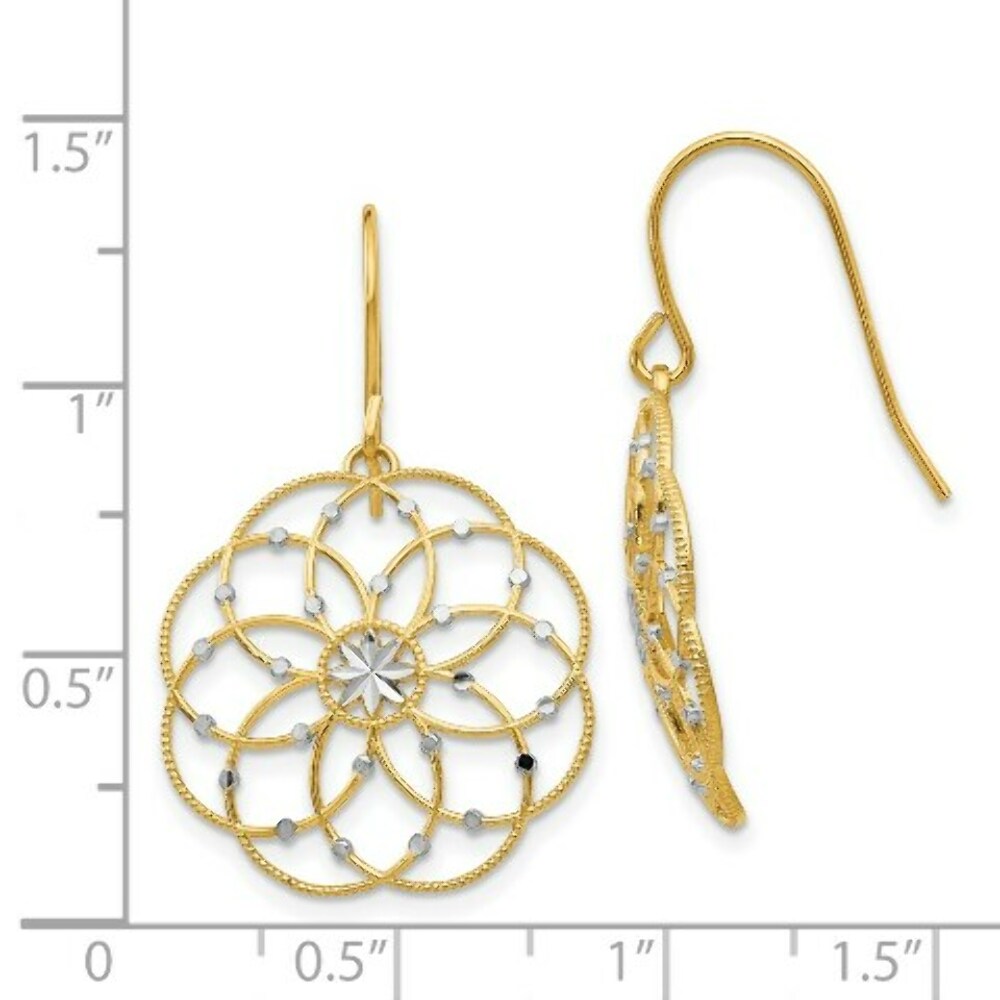 14K Yellow Gold & Rhodium Diamond-cut Fancy Shepherd Hook Earrings