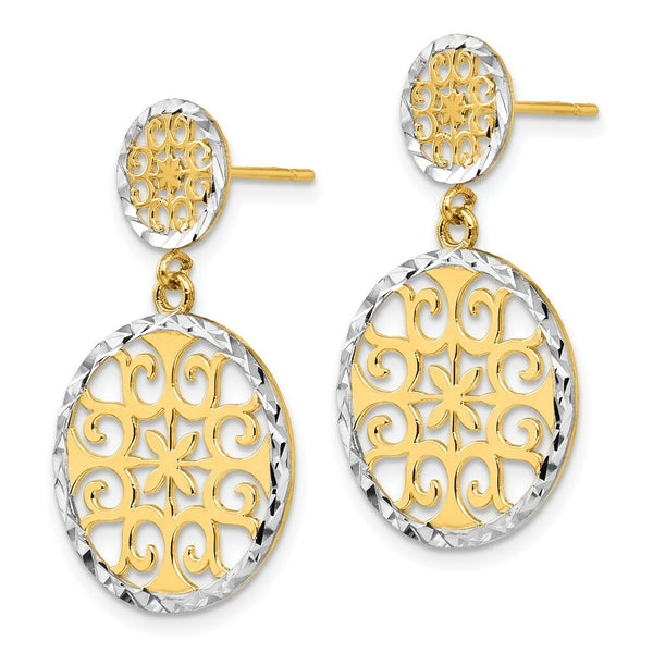 14K Yellow Gold & Rhodium Diamond-cut Circles Dangle Post Earrings