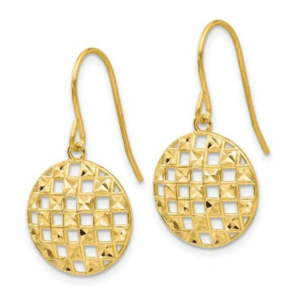 14K Yellow Gold Circle Diamond-cut Shepherd Hook Earrings