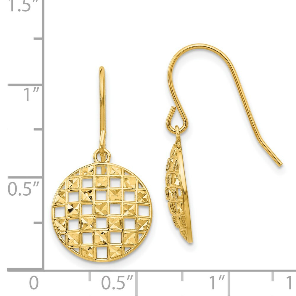 14K Yellow Gold Circle Diamond-cut Shepherd Hook Earrings