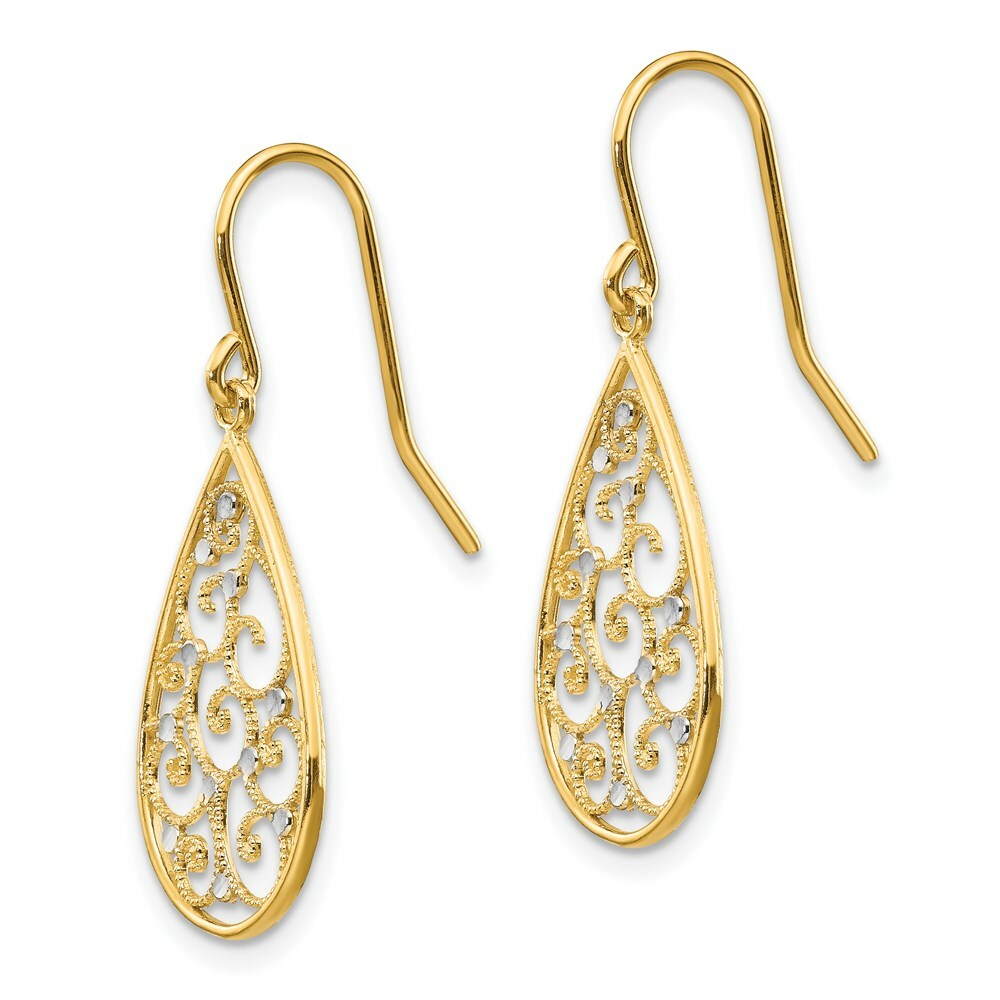 14K Yellow Gold & Rhodium Polished Teardrop Earrings