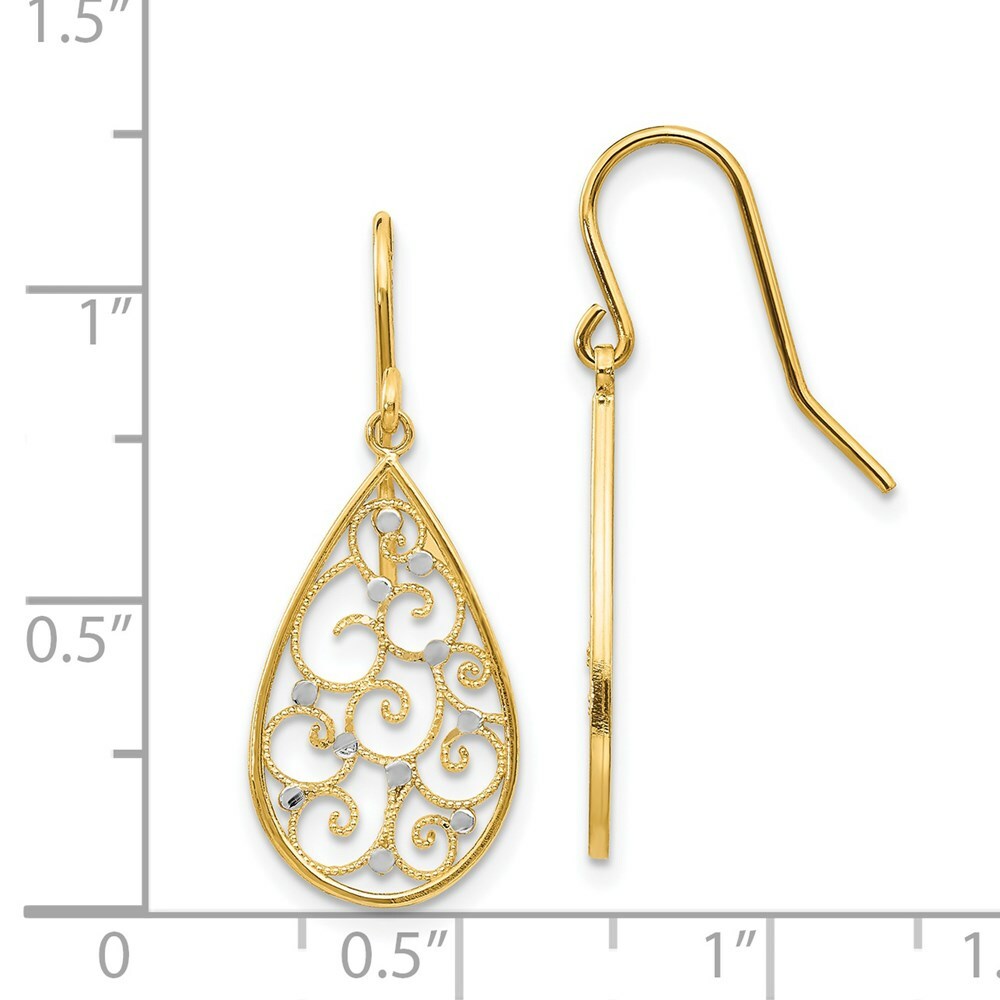 14K Yellow Gold & Rhodium Polished Teardrop Earrings