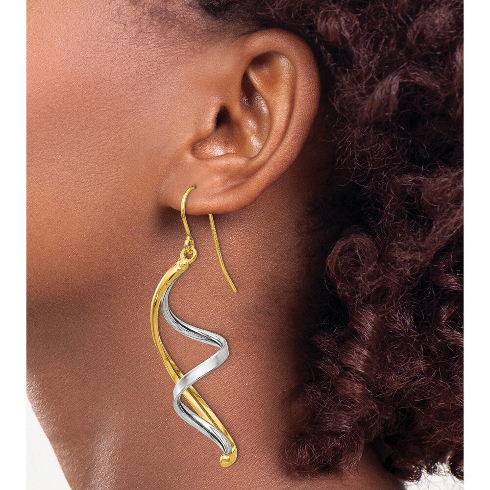 14K Two-tone Gold Polished Fancy Dangle Earrings