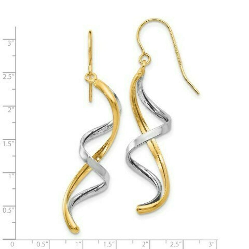 14K Two-tone Gold Polished Fancy Dangle Earrings