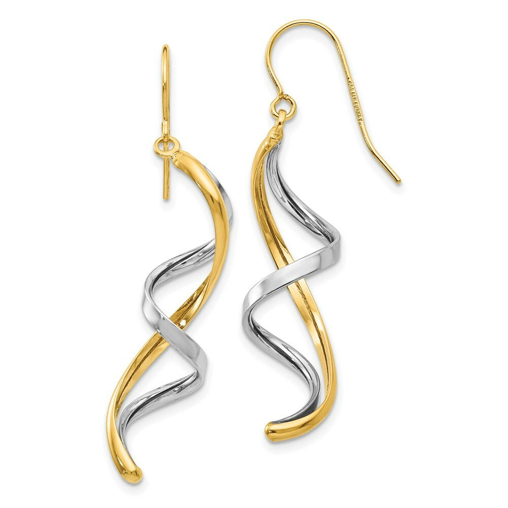 14K Two-tone Gold Polished Fancy Dangle Earrings