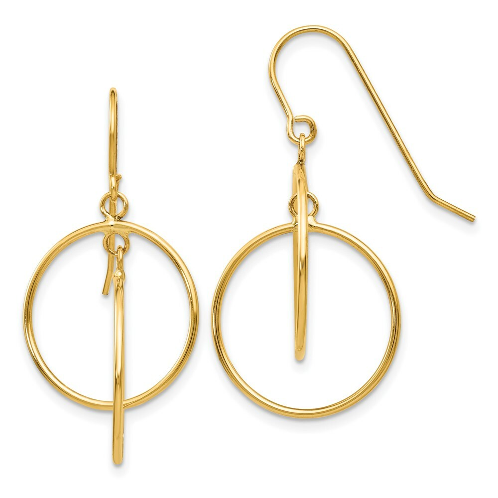 14K Yellow Gold Polished Circles Dangle Earrings
