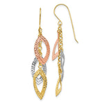 Load image into Gallery viewer, 14K Yellow Gold Diamond Cut Tri-color Tear Drop Shepherd Hook Earrings
