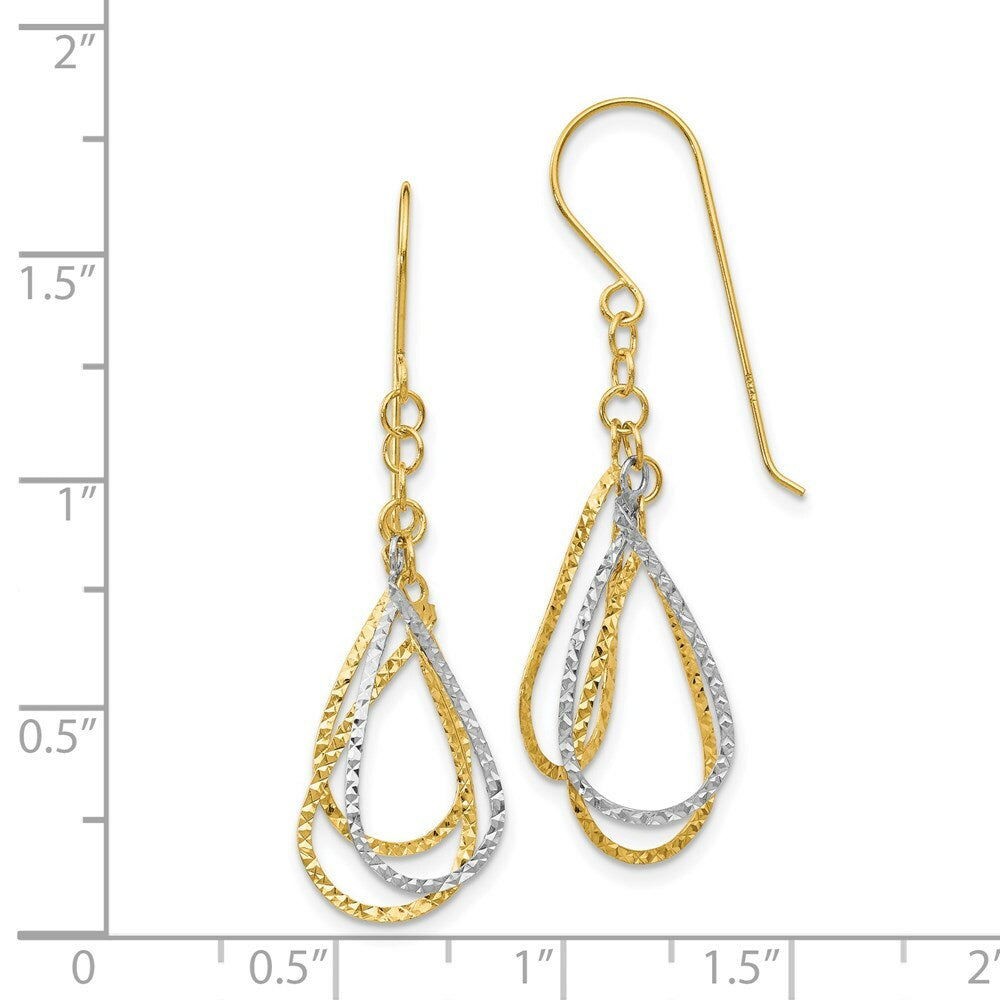 14K Two-tone Gold Diamond Cut Tear Drop Shepherd Hook Earrings