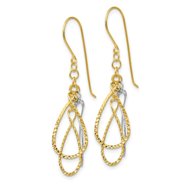 14K Two-tone Gold Diamond Cut Tear Drop Shepherd Hook Earrings