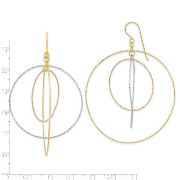 14k Tri-color Gold Diamond-cut Graduated Circles Shepherd Hook Earrings