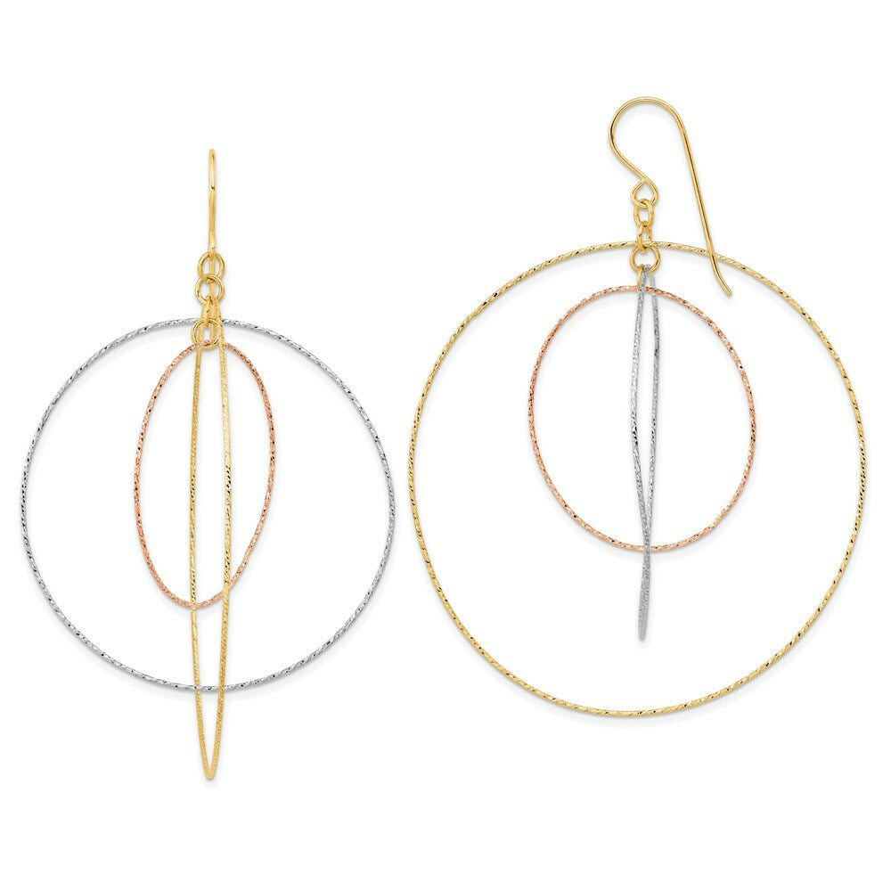 14k Tri-color Gold Diamond-cut Graduated Circles Shepherd Hook Earrings