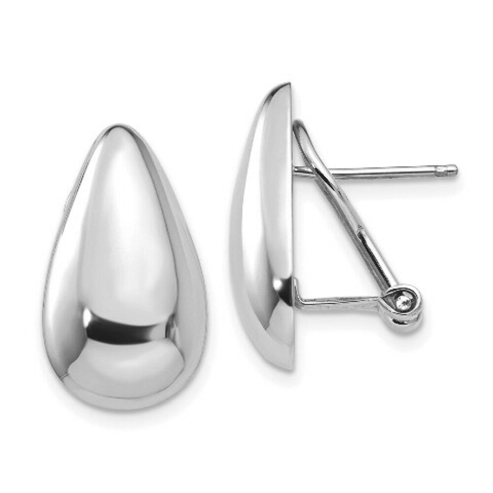 14K White Gold Tear Drop Omega Back Earrings