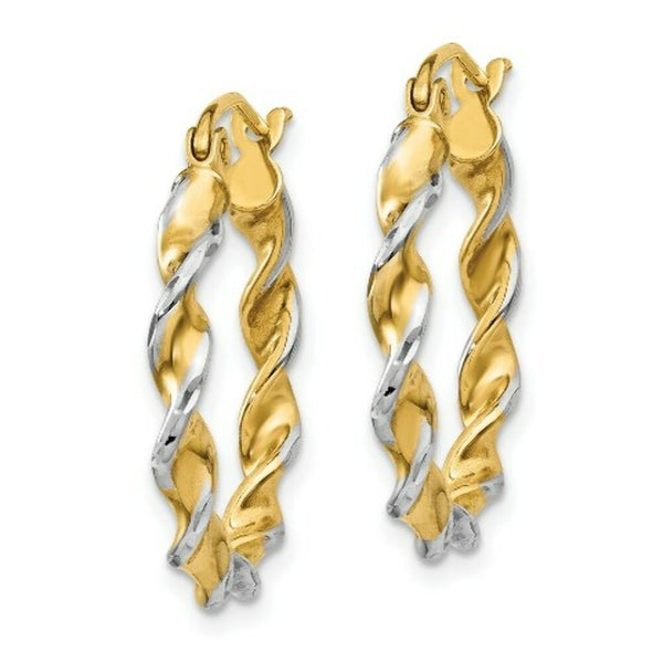 14K Yellow Gold Polished 2.75mm Fancy Twisted Hoop Earrings  2.75mm width