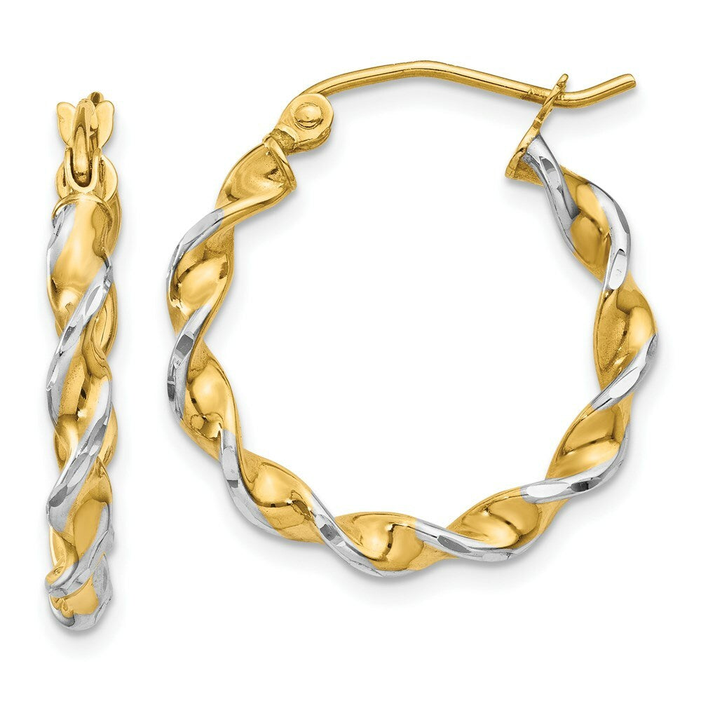 14K Yellow Gold Polished 2.75mm Fancy Twisted Hoop Earrings  2.75mm width