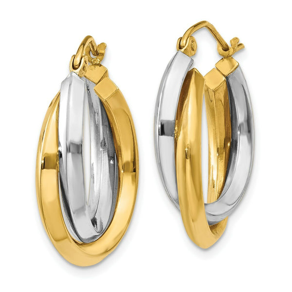 14K Two-tone Gold Polished Double Hoop Earrings  7mm width