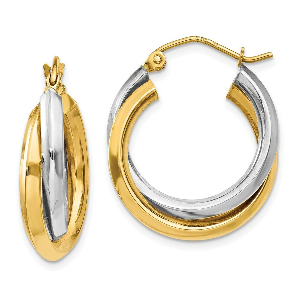 14K Two-tone Gold Polished Double Hoop Earrings  7mm width