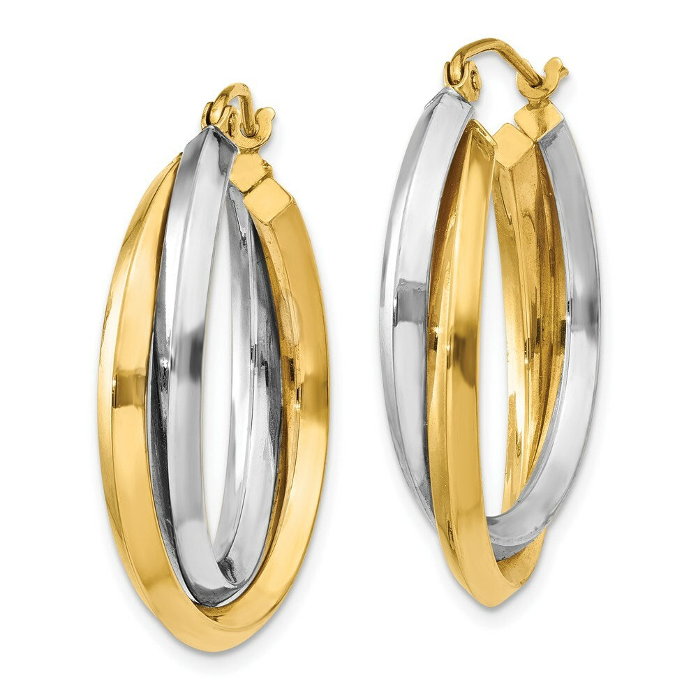 14K Two-tone Gold Polished Double Hoop Earrings  6mm width