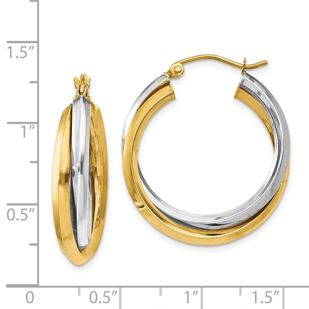 14K Two-tone Gold Polished Double Hoop Earrings  6mm width