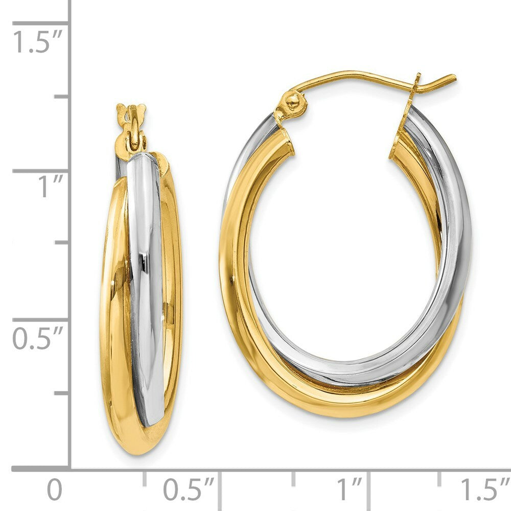14K Two-tone Gold Polished Double Oval Hoop Earrings  6mm width