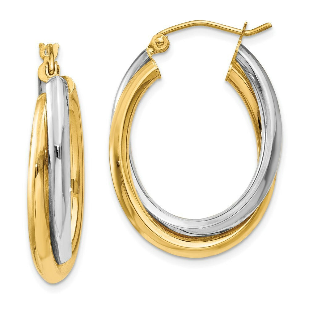 14K Two-tone Gold Polished Double Oval Hoop Earrings  6mm width