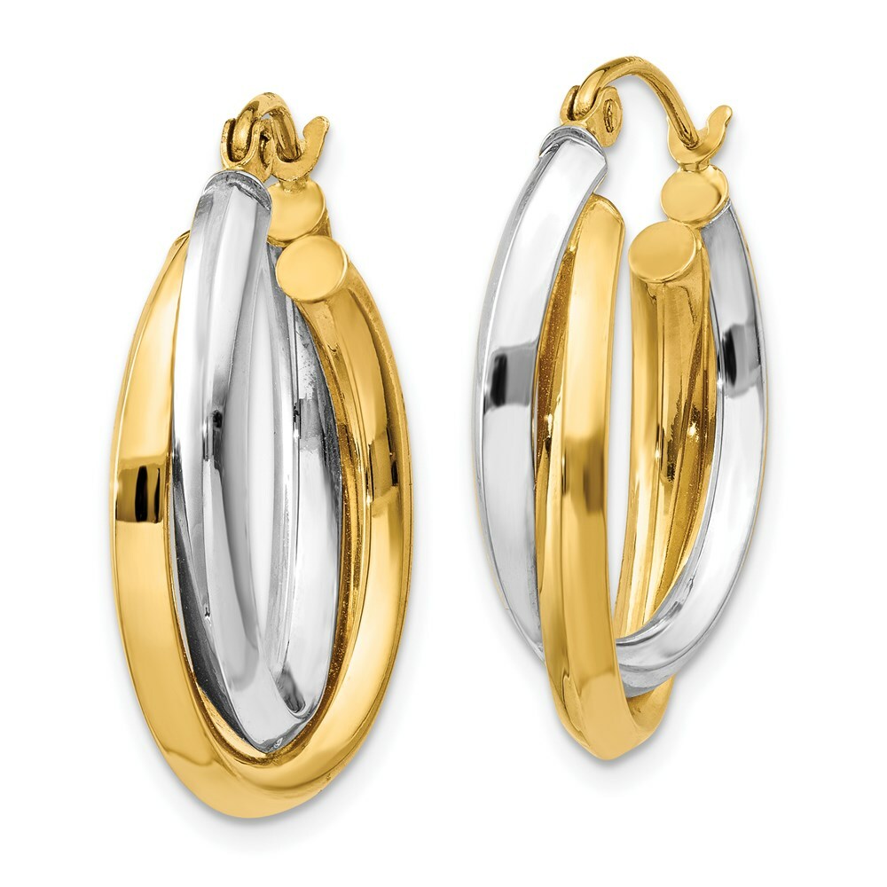 14K Two-tone Gold Polished Double Oval Hoop Earrings  4mm width