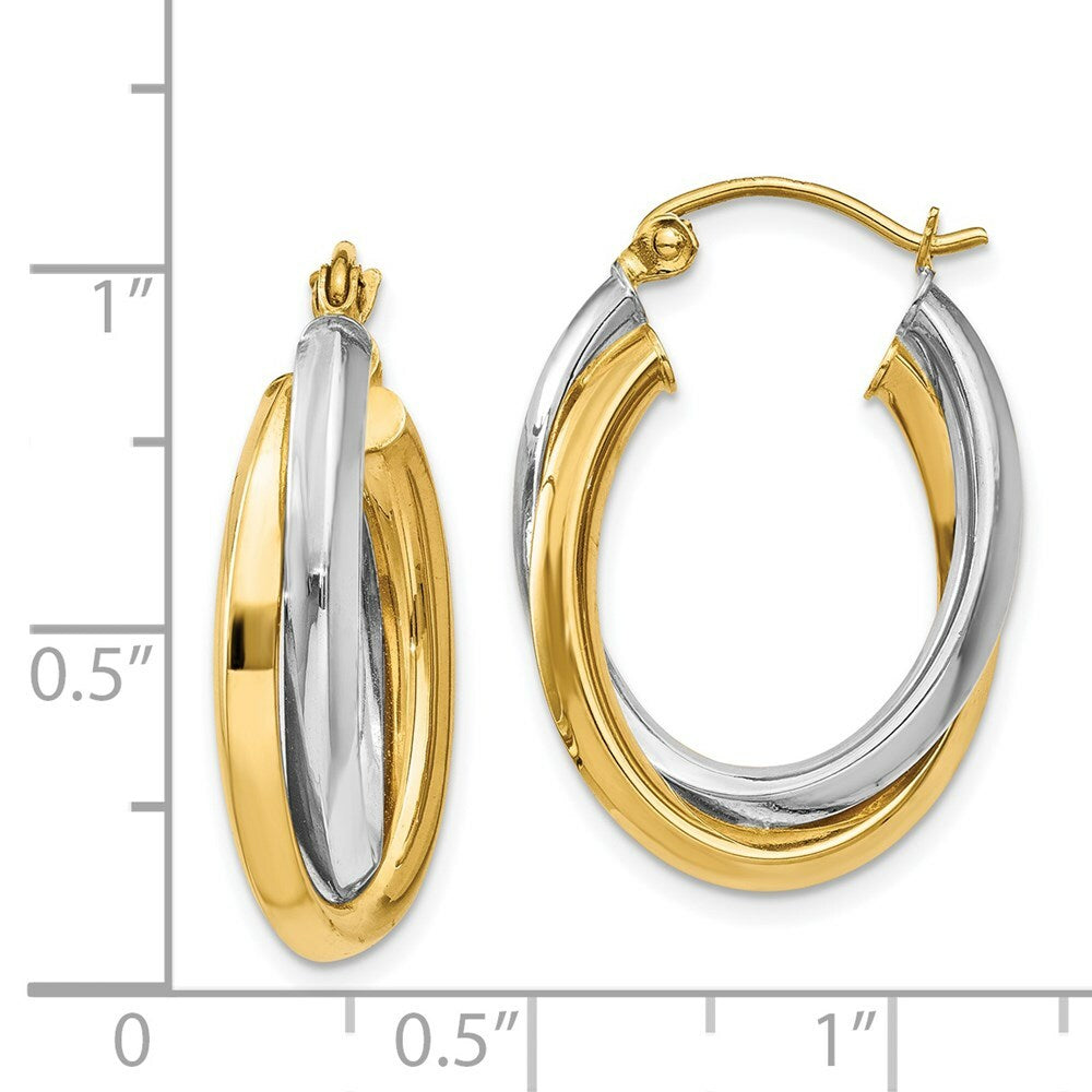 14K Two-tone Gold Polished Double Oval Hoop Earrings  4mm width