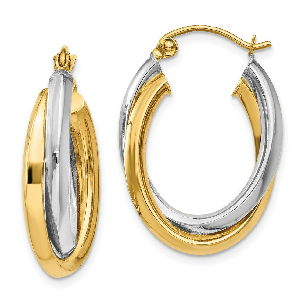 14K Two-tone Gold Polished Double Oval Hoop Earrings  4mm width