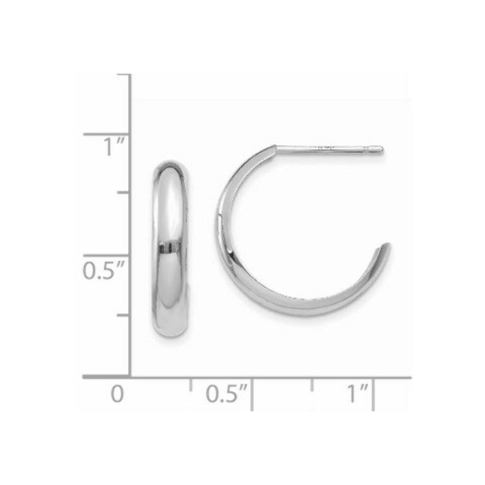 14K White Gold Polished 3.5mm J-Hoop Earrings  3.5mm width