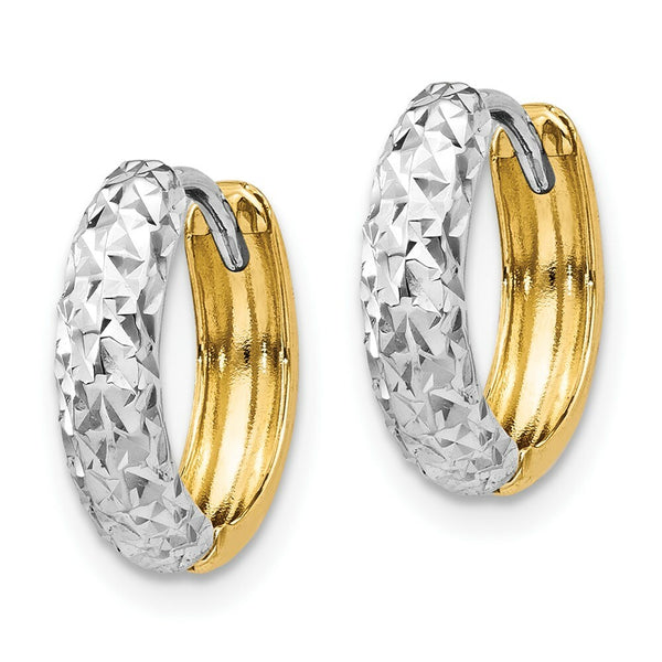 14K Two-tone Gold Diamond-cut Hoop Earrings  3mm width