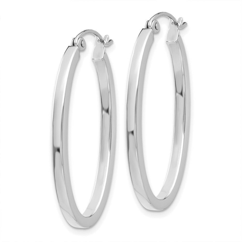 14K White Gold Oval Hoop Earrings  2mm width