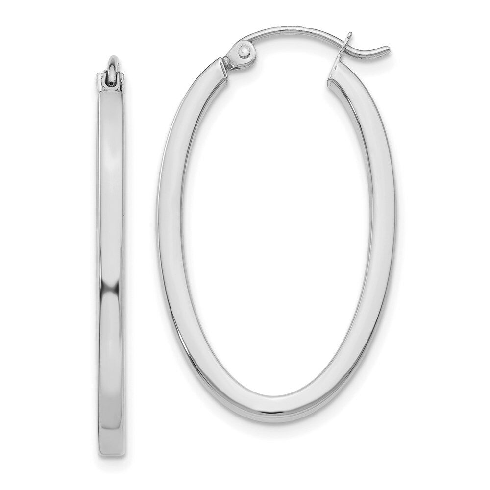 14K White Gold Oval Hoop Earrings  2mm width