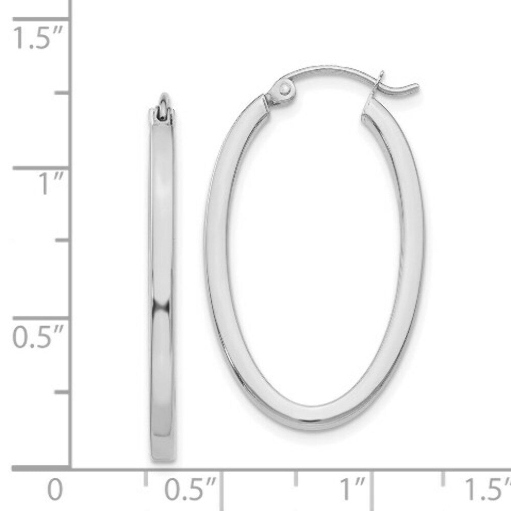 14K White Gold Oval Hoop Earrings  2mm width
