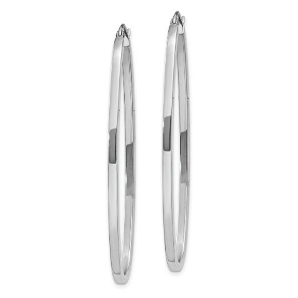 14K White Gold Large Oval Hoop Earrings  2mm width