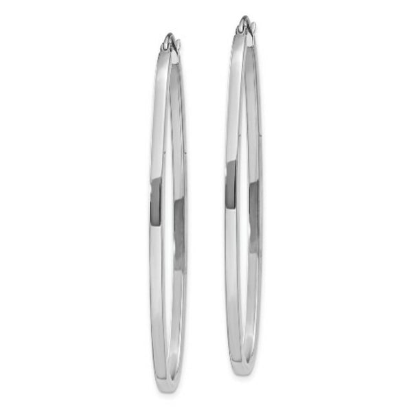 14K White Gold Large Oval Hoop Earrings  2mm width