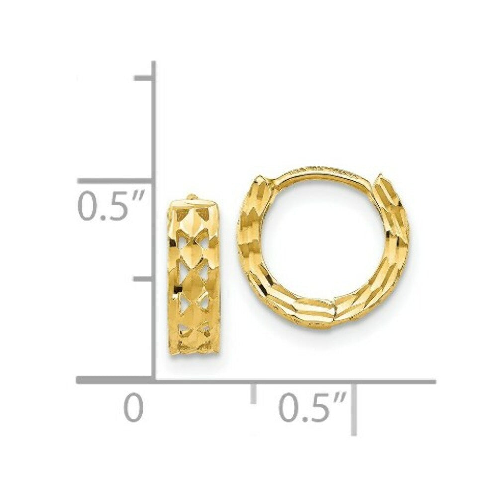 14K White Gold Diamond-cut Hinged Hoop Earrings 4mm width