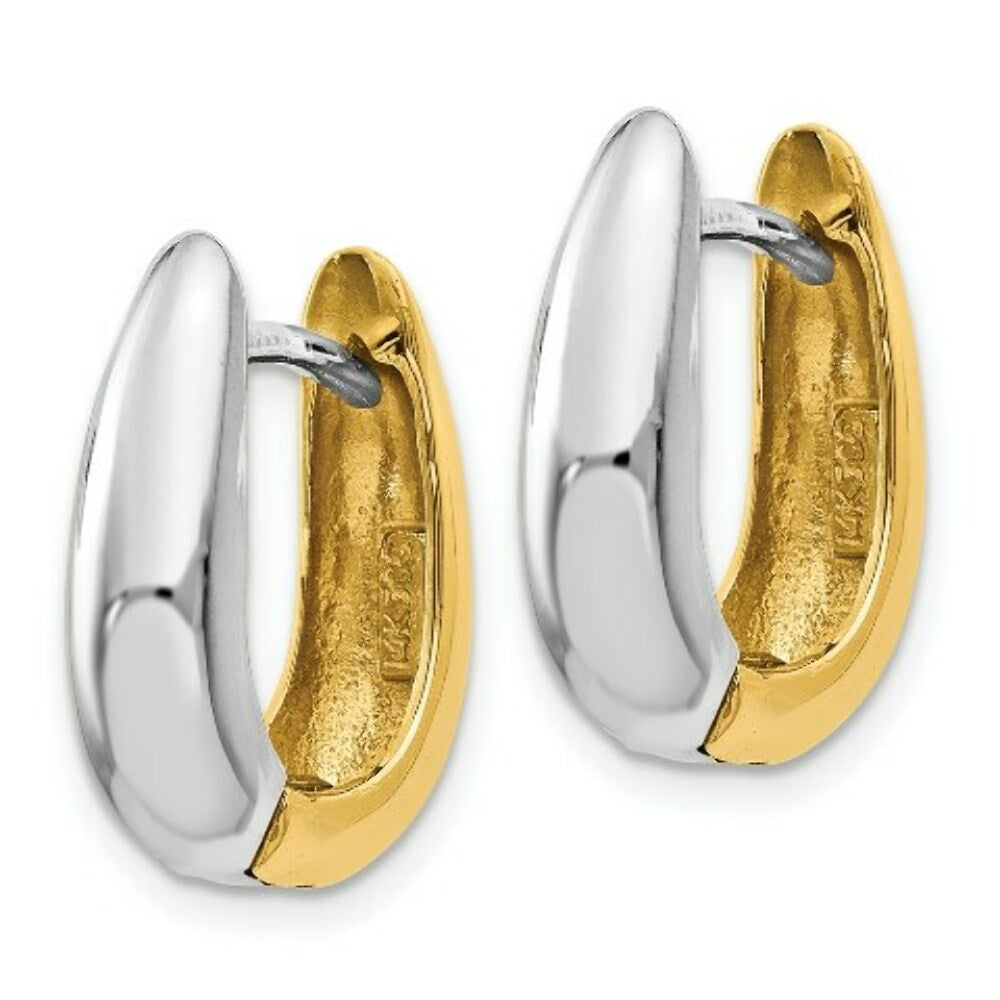 14K Two-tone Gold U Shaped Hinged Hoop Earrings  5mm width