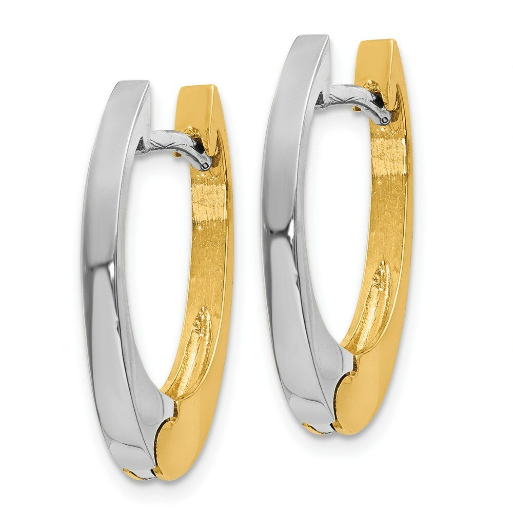 14K Two-tone Gold V Shaped Hinged Hoop Earrings  3mm width