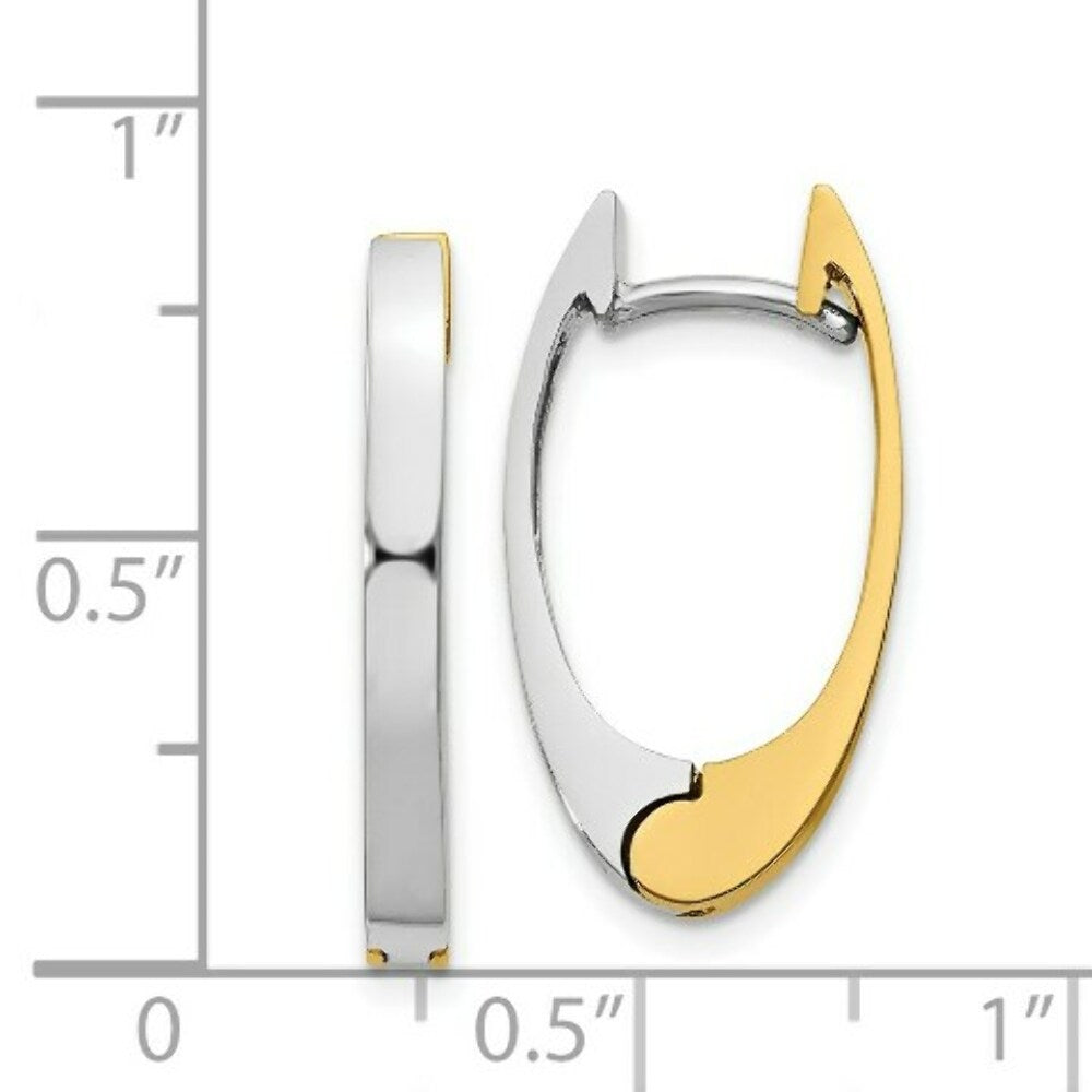 14K Two-tone Gold V Shaped Hinged Hoop Earrings  3mm width