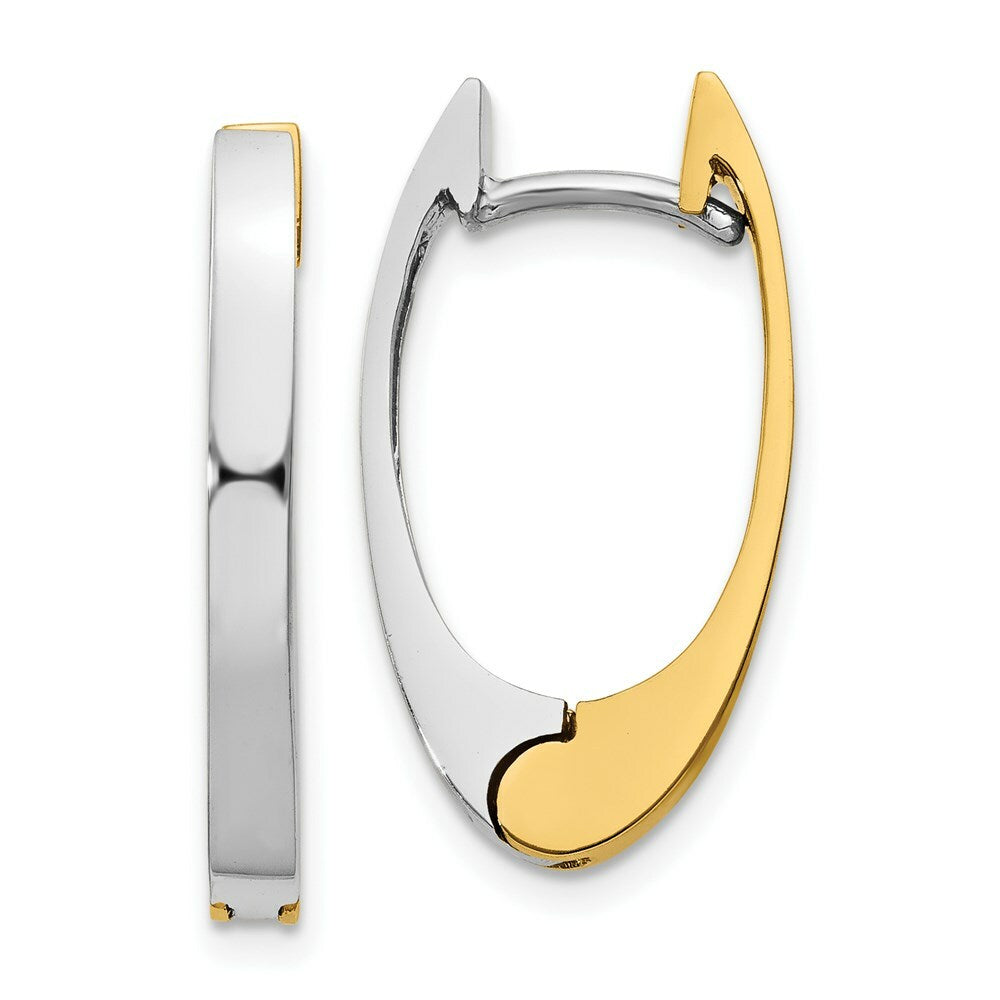 14K Two-tone Gold V Shaped Hinged Hoop Earrings  3mm width