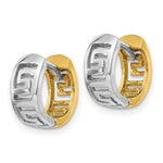 Load image into Gallery viewer, 14K Two-tone Gold Greek Key Hinged Hoop Earrings  5.5mm width
