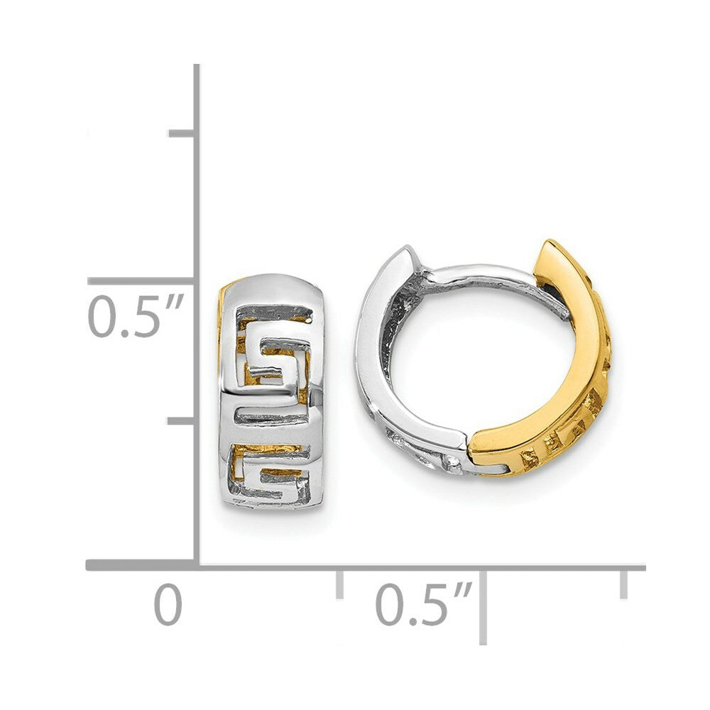 14K Two-tone Gold Greek Key Hinged Hoop Earrings  5.5mm width
