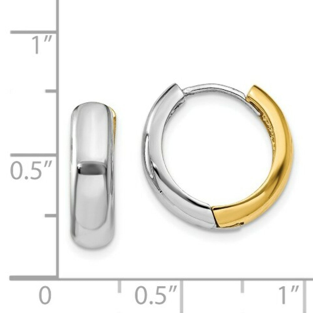14K Two-tone Gold Huggie Earrings  4.5mm width