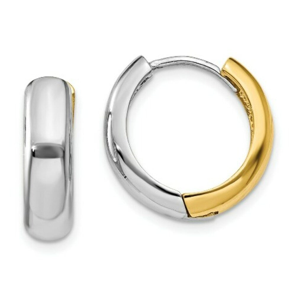 14K Two-tone Gold Huggie Earrings  4.5mm width