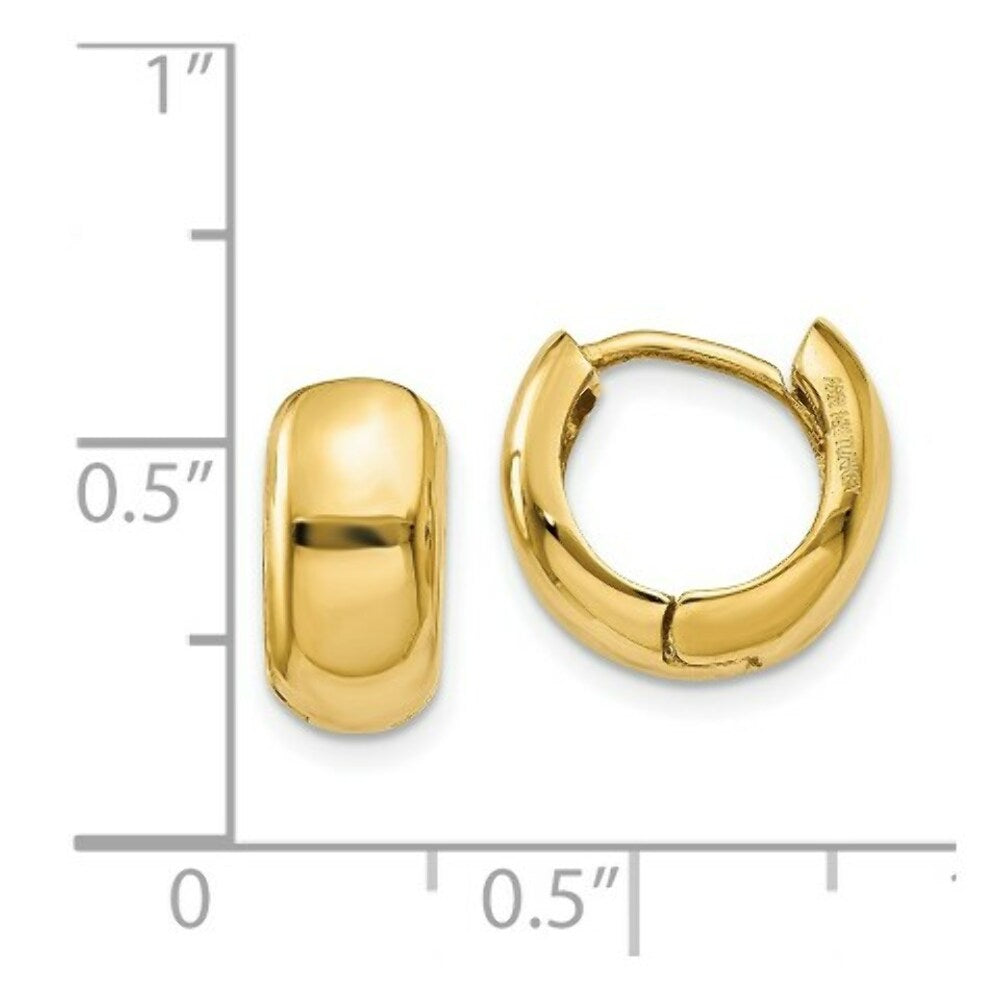 14K Yellow Gold Hinged Hoop Earrings  6mm width