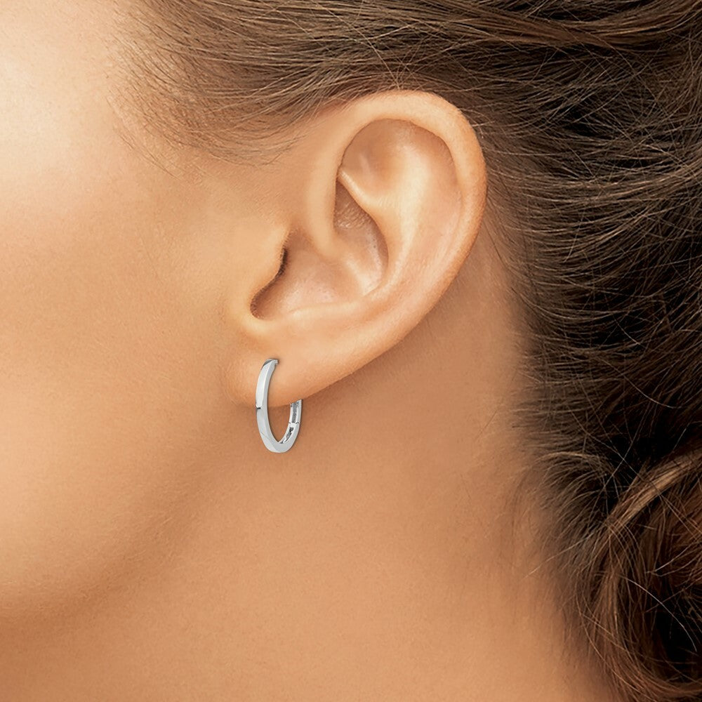 14K White Gold Hinged Hoop Earrings  2mm width