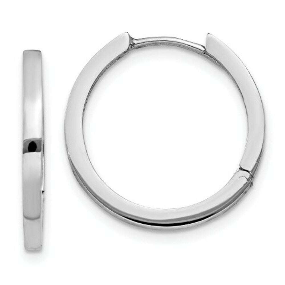 14K White Gold Hinged Hoop Earrings  2mm width