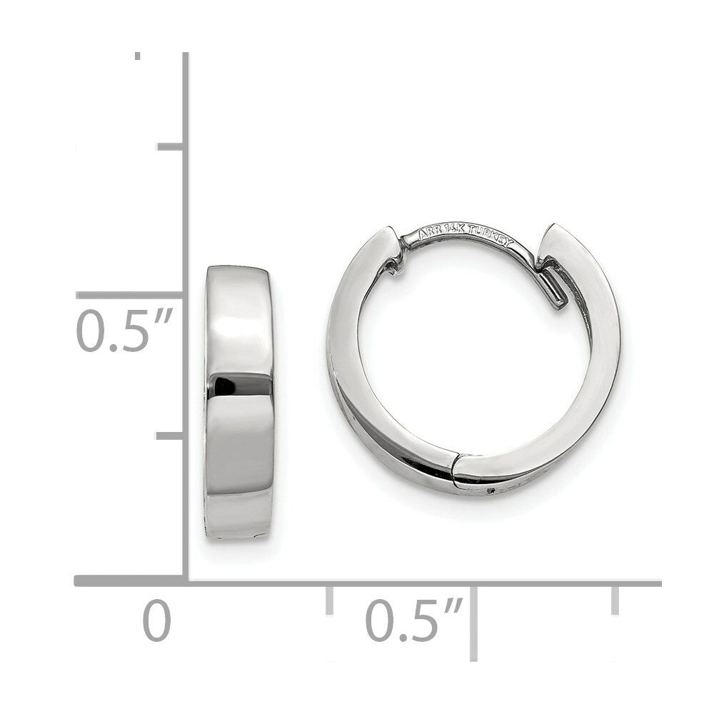 14K White Gold Hinged Hoop Earrings  3mm width