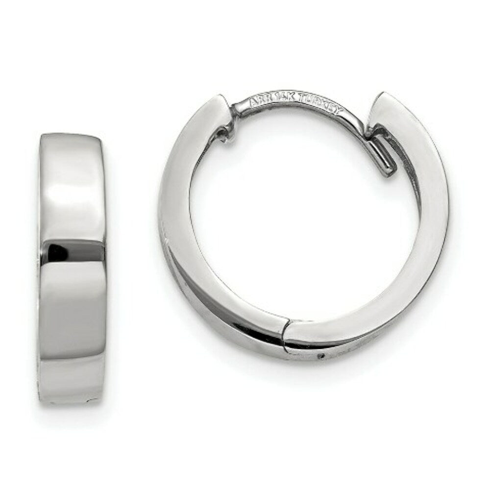 14K White Gold Hinged Hoop Earrings  3mm width