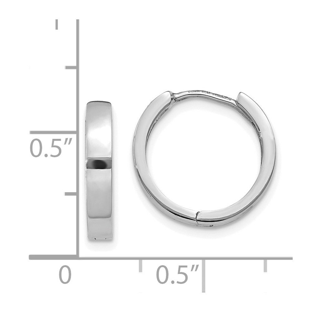 14K White Gold Hinged Hoop Earrings  3mm width